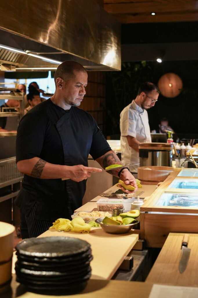 Chef behind the pass making sushi at Mai Mai restaurant in Panama City