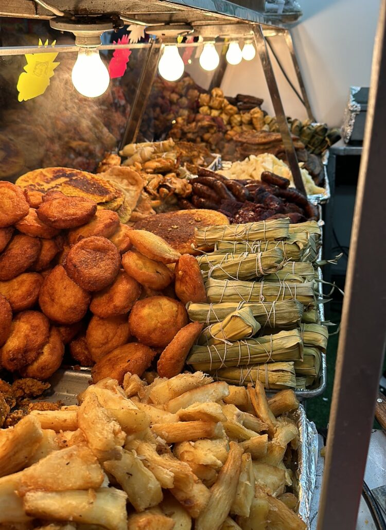 Fried food on display at a fonda style eatery in Panama City