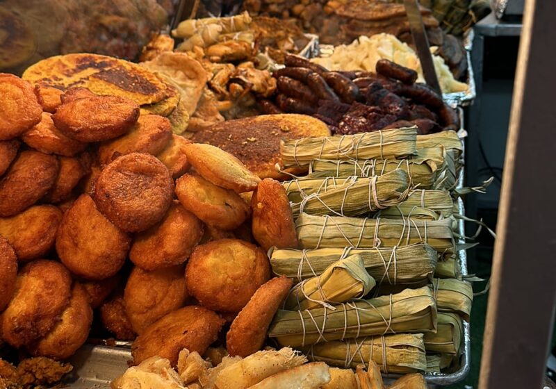 Fried food on display at a fonda style eatery in Panama City