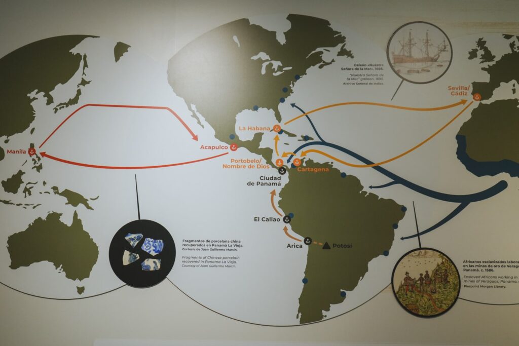 World Map of Spanish trading routes inside Museum of the Panama Canal in Panama City