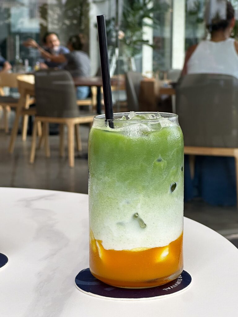 mango matcha in a glass - the best matcha in panama city