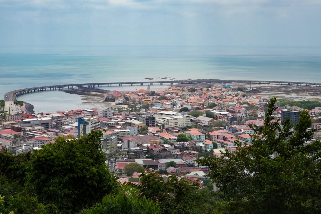 View of Casco Viejo and Cinta Costera from Ancon Hill in Panama City