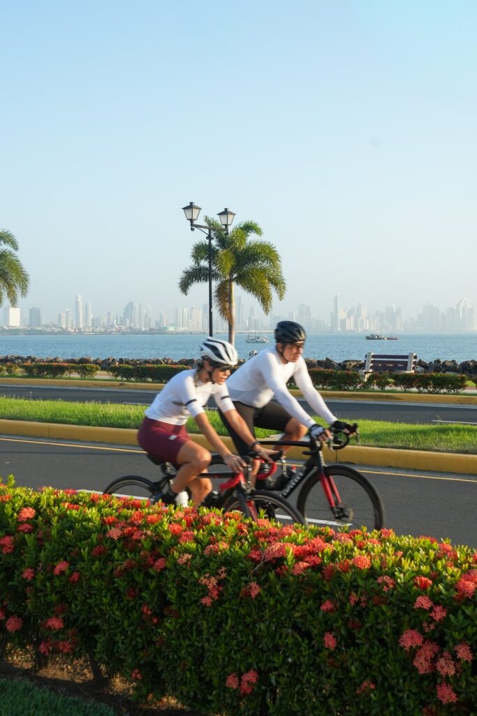 couple biking on amador causeway