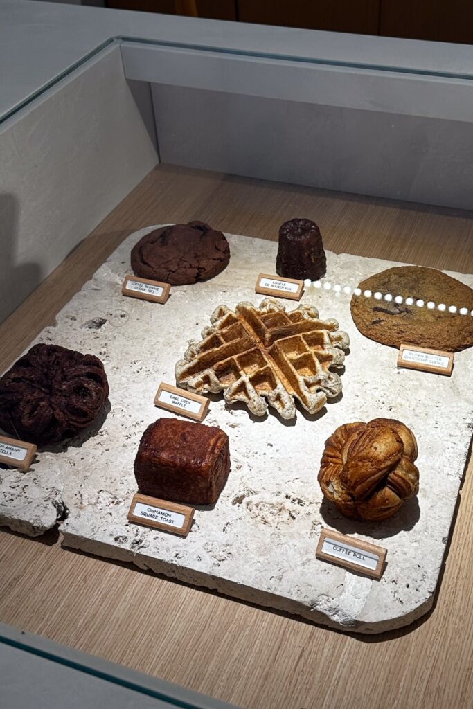 baked goods on display in a cafe