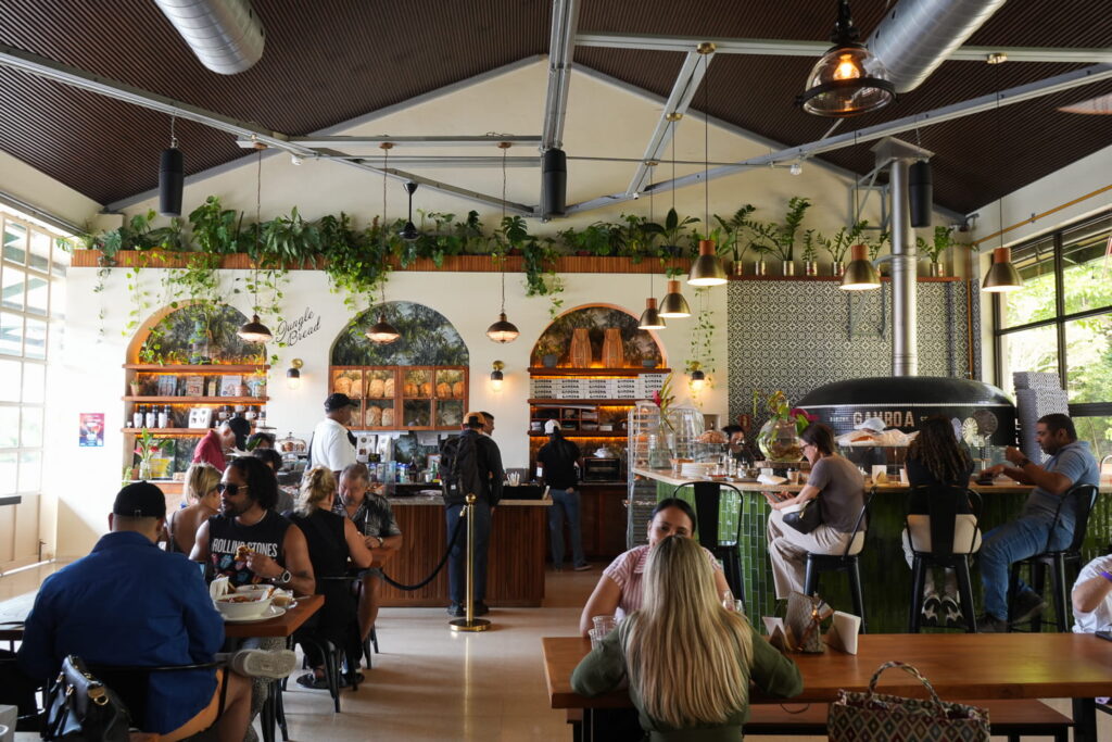 inside a cafe in panama near the canal